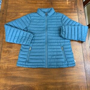 Duluth Trading Co. Puffer Grab Jacket Women Medium Packable Blue Pockets Outdoor